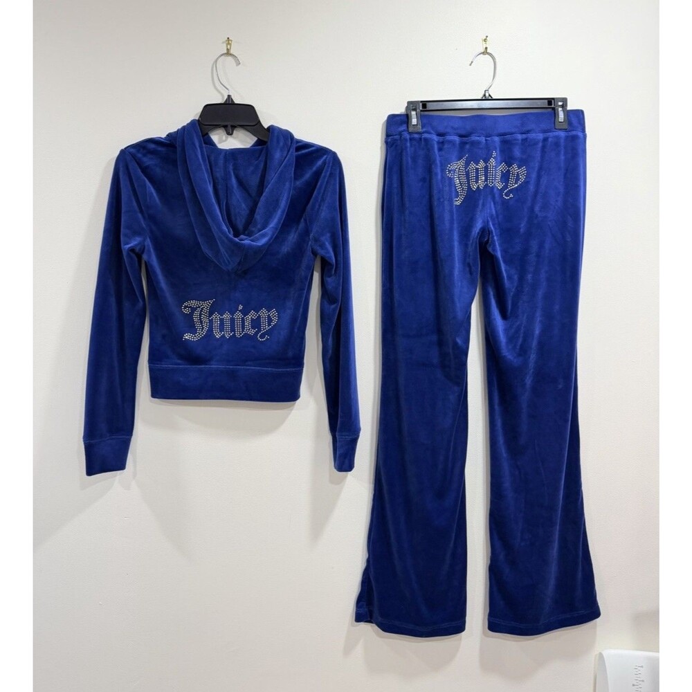 NWOT Juicy Couture Mascot Blue Velour Tracksuit Set Size S Rhinestone Y2K
